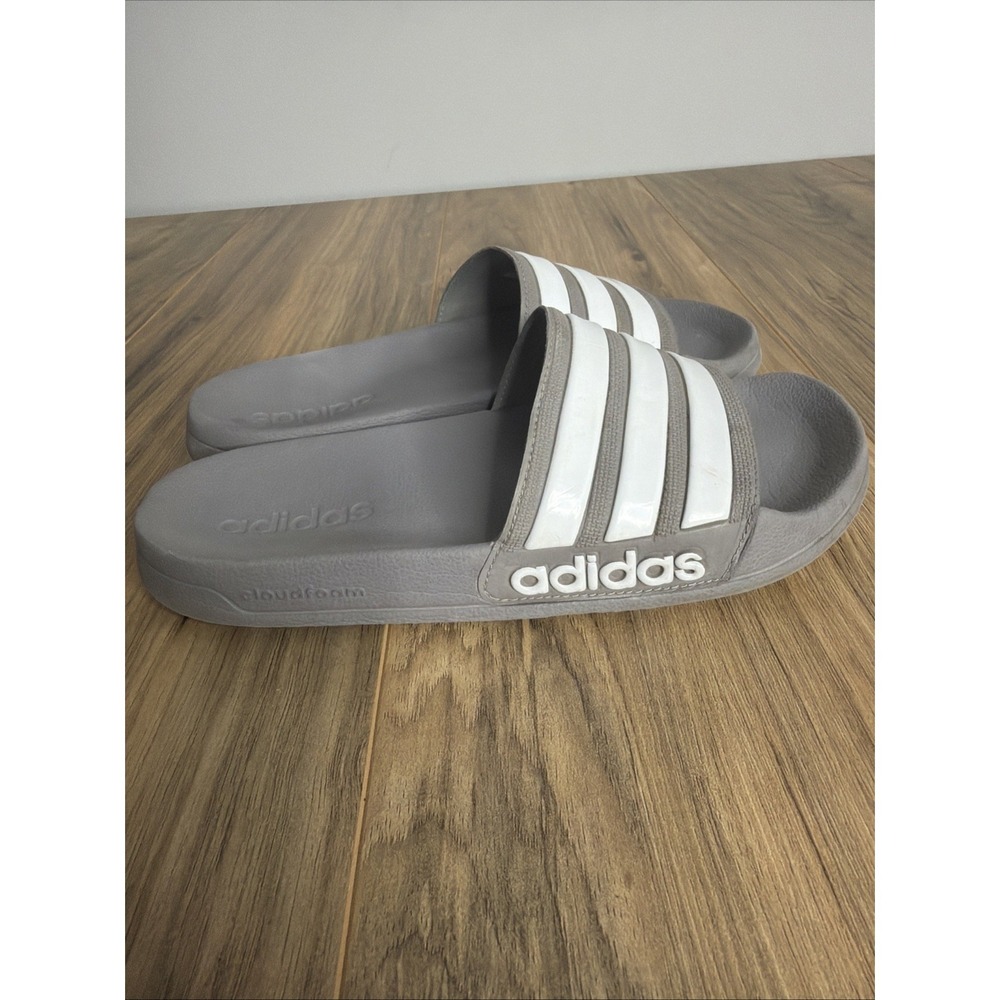 Men's Adidas‎ Adilette shower shoes slides gray white stripe size 6